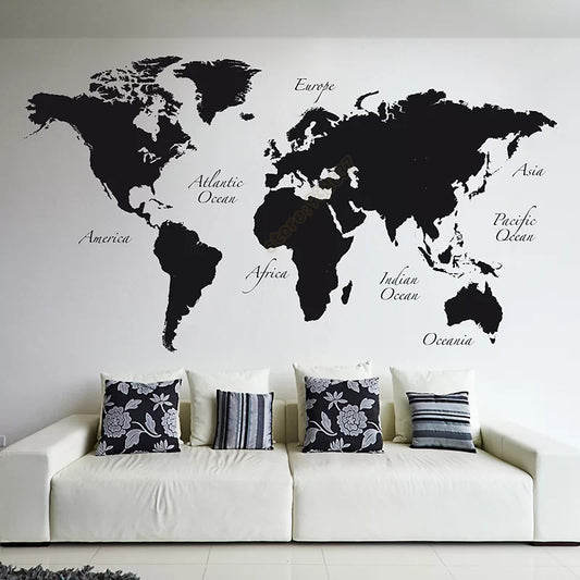 Removable World Map | Vinyl Decal | Large