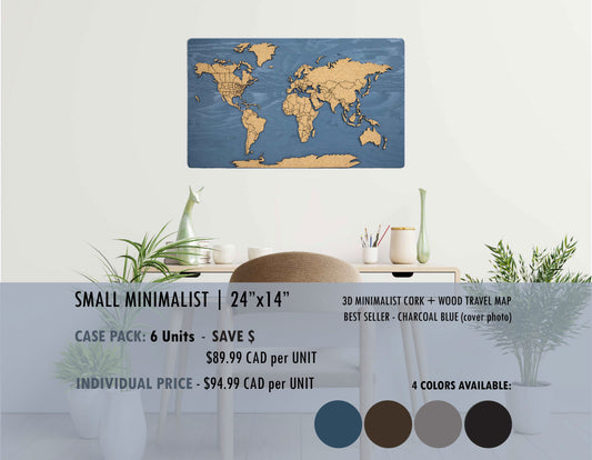 Cork & Wood 3D World Pin Map | 24 x 14