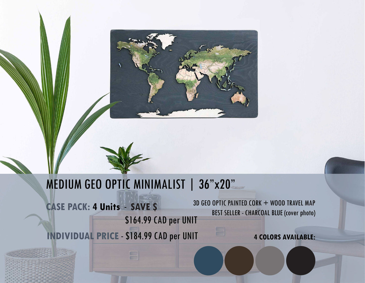 Geo Optic Minimalist Push Pin Map | 36 x 20