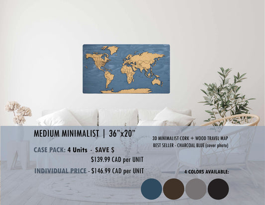 Cork & Wood 3D World Pin Map | 36 x 20 | Minimalist