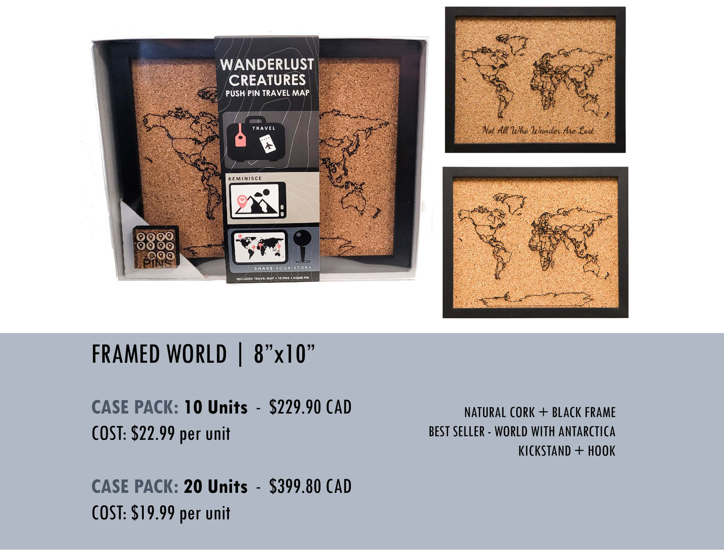 World Push Pin Map | 8 x 10 Framed | 10 Units or 20 Units