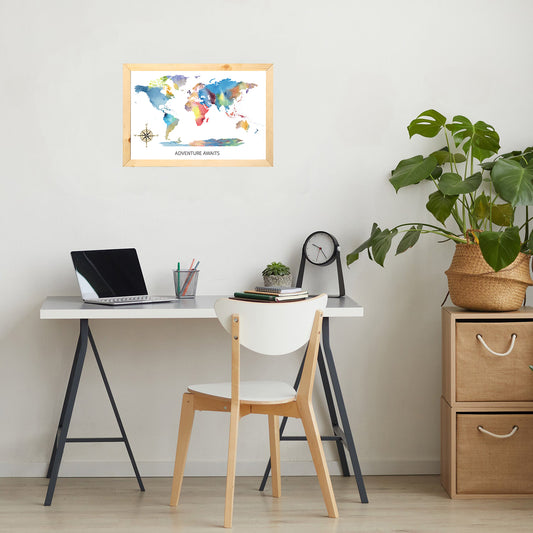 Watercolor Cork Pin Map | 18 x 12 Framed | 10, 20, Single Units